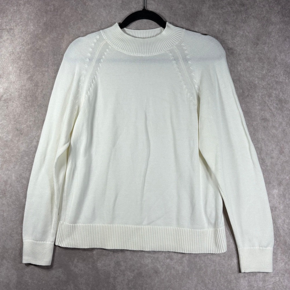 Quince Sweater Womens Small White Knit Organic Cotton Mock Neck Pullover Casual